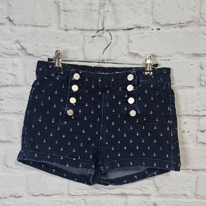 Almost Famous Navy Anchor Print Jean Shorts